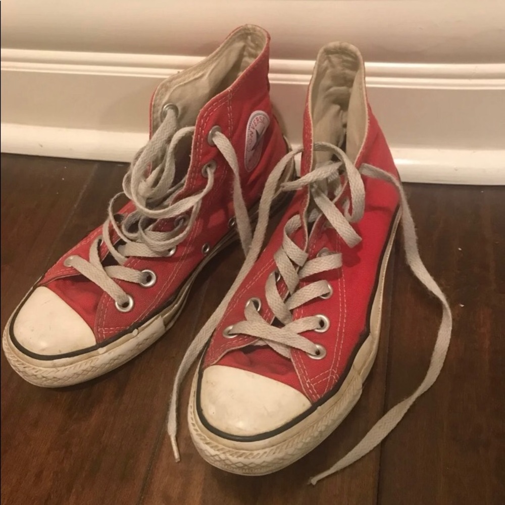 Red high top all-star converse shoes